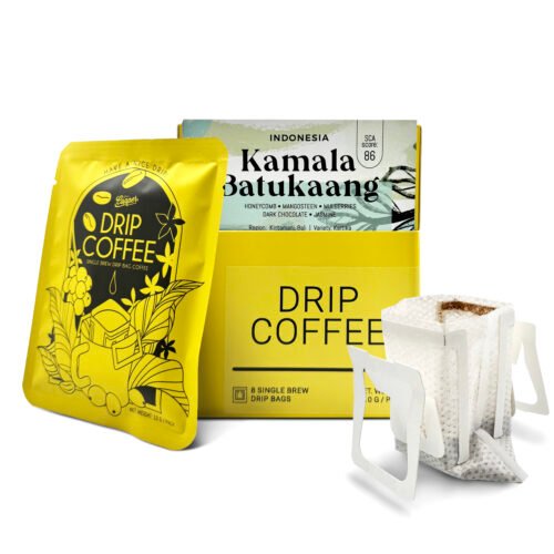 Indonesia Kamal Batukaang drip filter coffee pouch on glass
