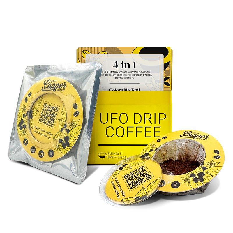 4 in 1 UFO drip coffee box with Colombia, Indonesia, Brazil, Ethiopia