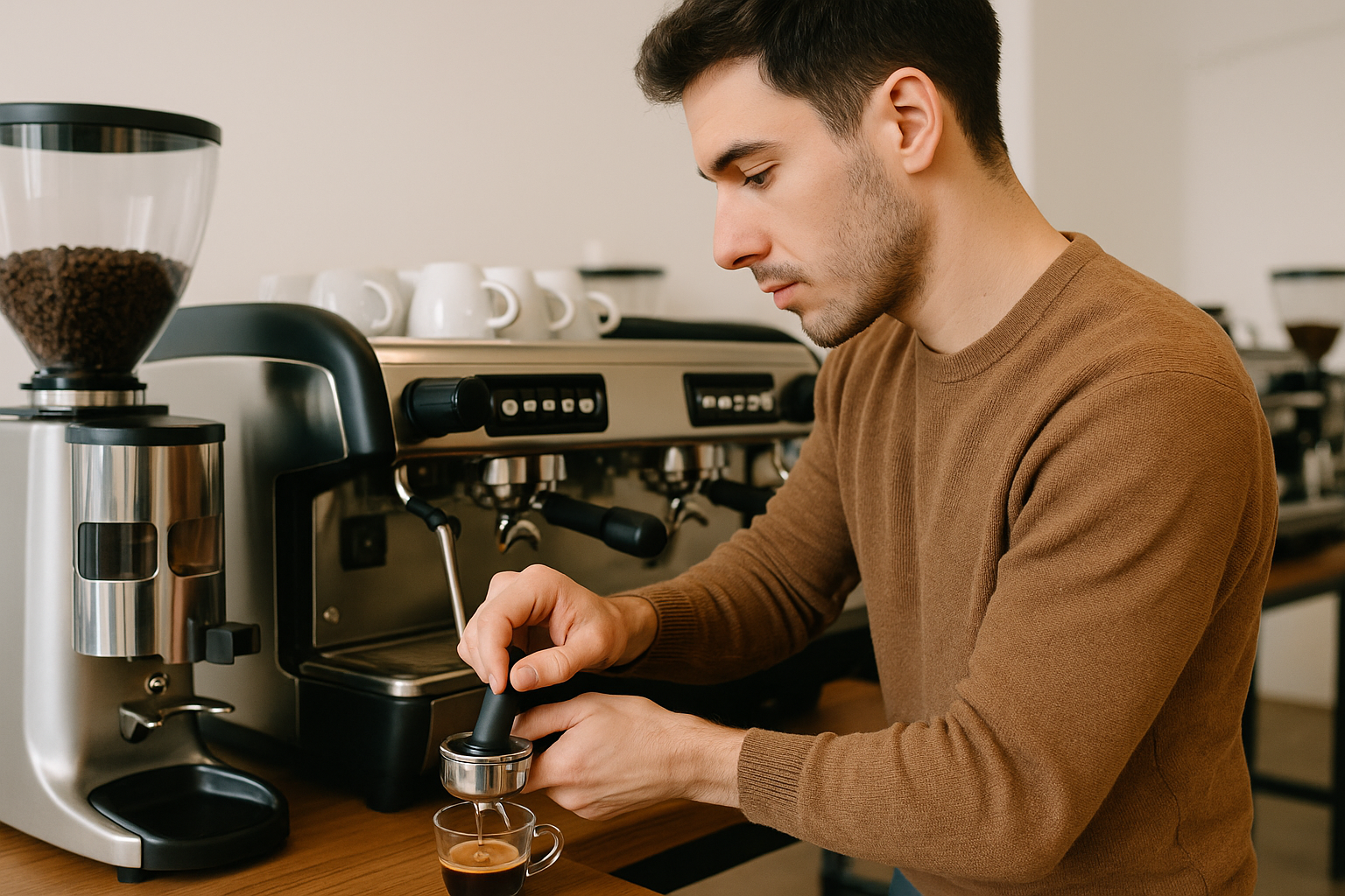 Trainee steaming milk during SCA Barista Foundation course