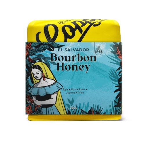 El Salvador Bourbon honey process coffee with apple, plum and toffee notes